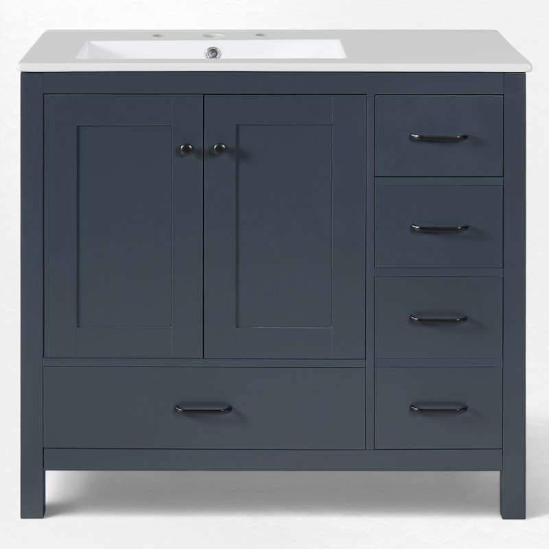 Sanyia 36'' Single Bathroom Vanity with Ceramic Top, Blue