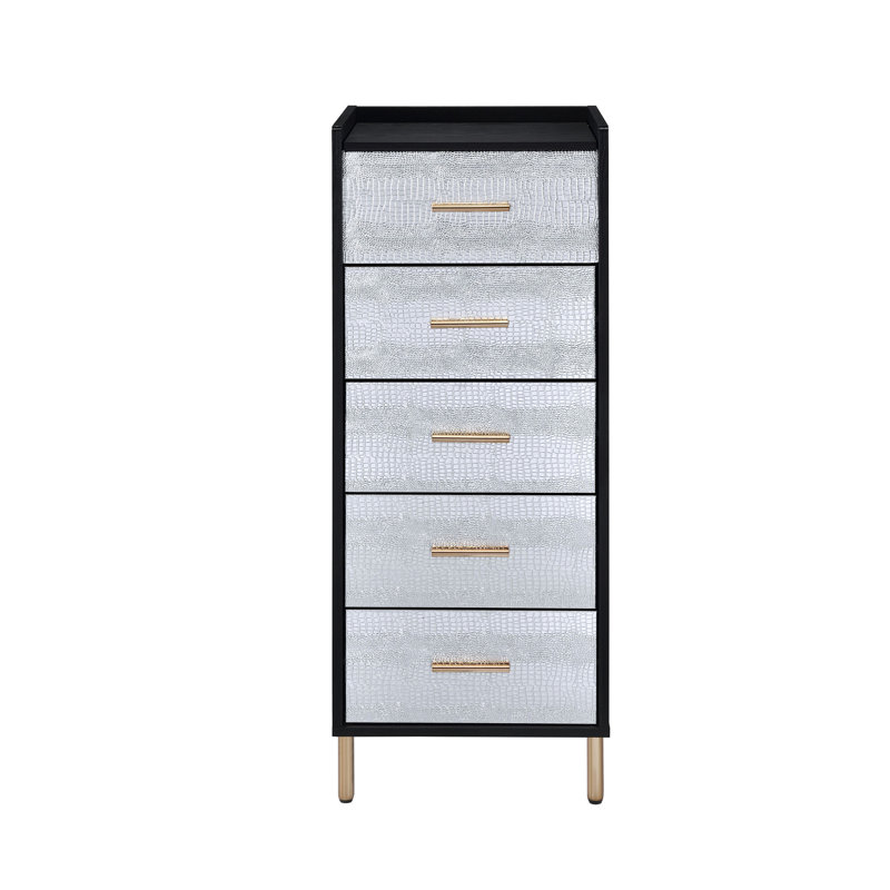 Armoire à bijoux noire et argentée à 4 tiroirs avec plateau relevable