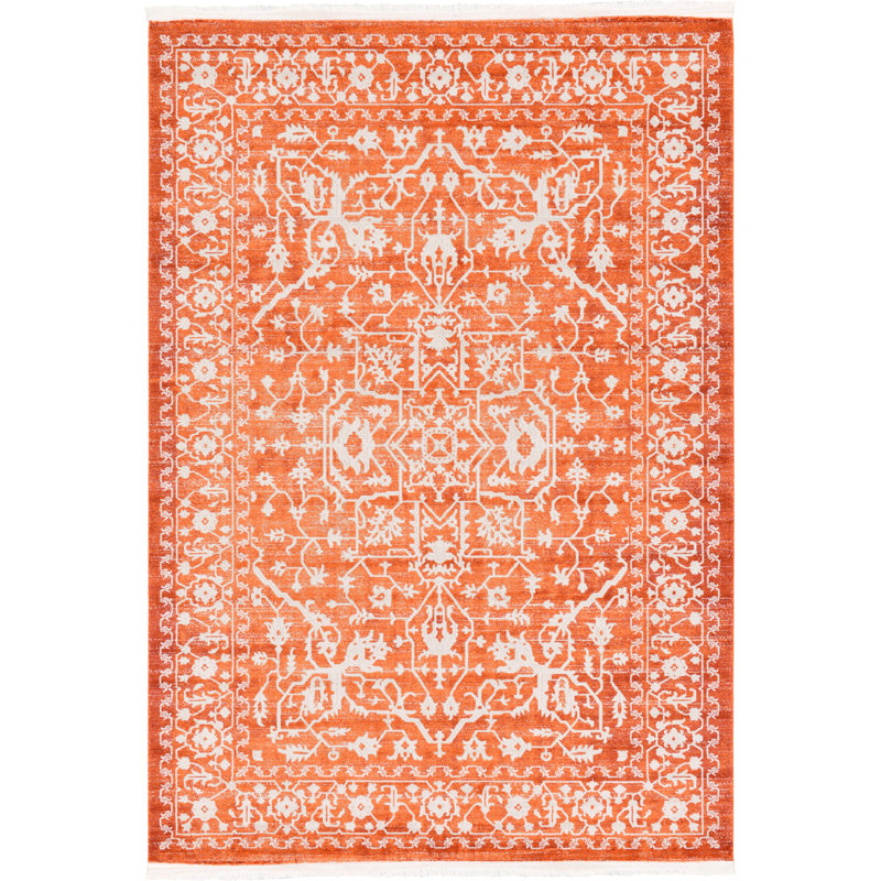 Folkeste Oriental Area Rug, Rectangle 7'1" x 10', Orange