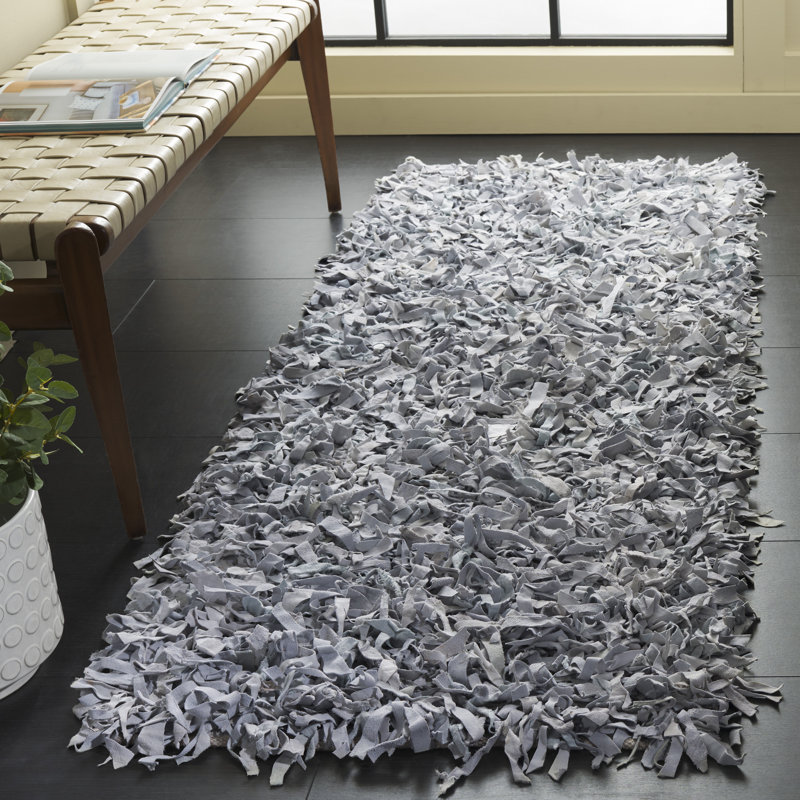 Tapis en cuir tissé à la main de couleur unie Godsey, Tapis de couloir 2 pi 3 po x 6 pi