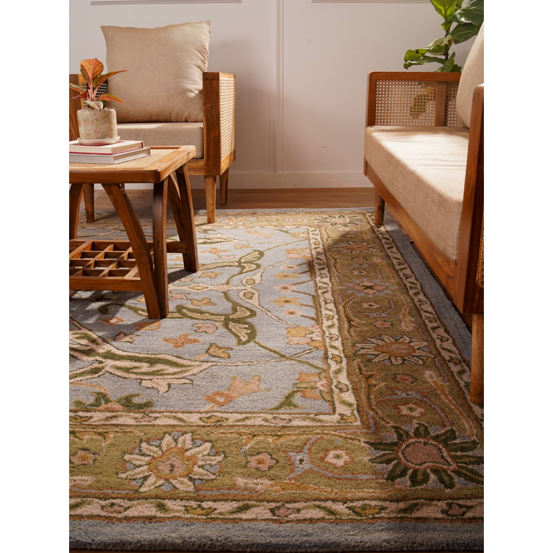 Lisi Hand Tufted Wool Eco-Friendly Area Rugs - Square, Blue Green Color, Oriental Design, High Pile Thick Handmade Anti Skid Area Rugs for Living Room, Bed Room