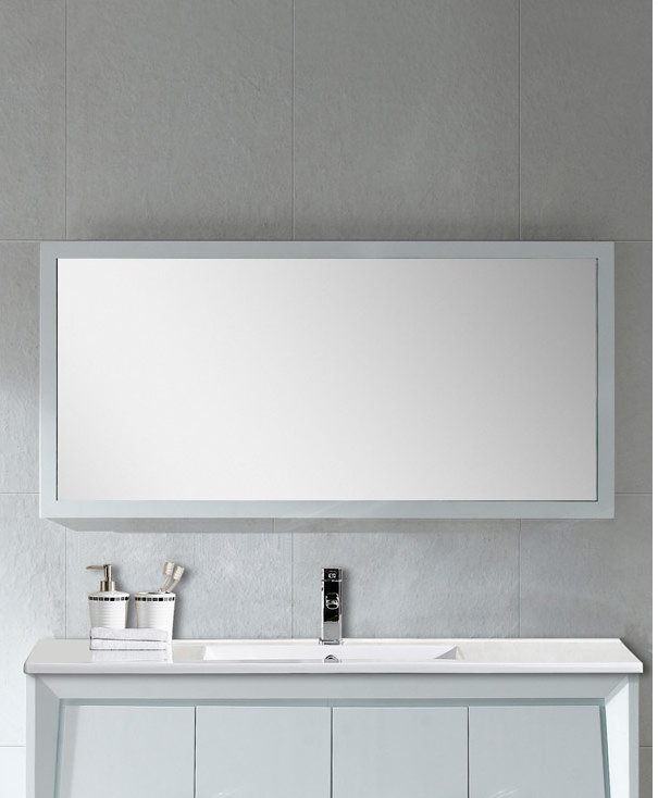 Heyer Wood Wall Mirror, White, 25.63" H x 47.25" W