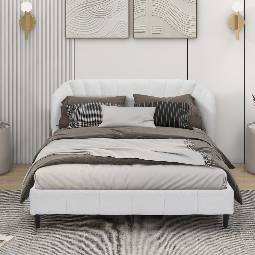 Ebern Designs Queen Size Velvet Bed Frame Wingback Headboard with ...