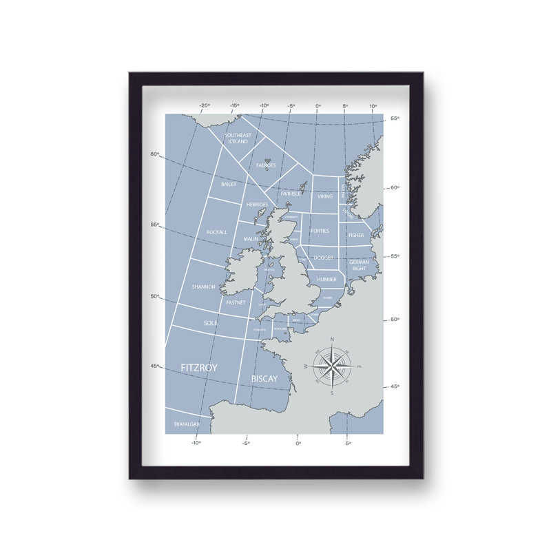 The Shipping Forecast Inspired Grey On Grey With Compass by Vouvart - Single Picture Frame Print