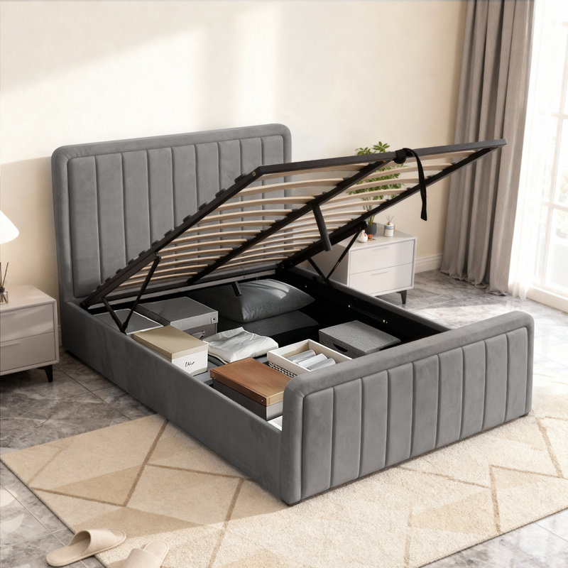 Altgeld Upholstered Ottoman Storage Bed, Double (4'6), Medium Grey