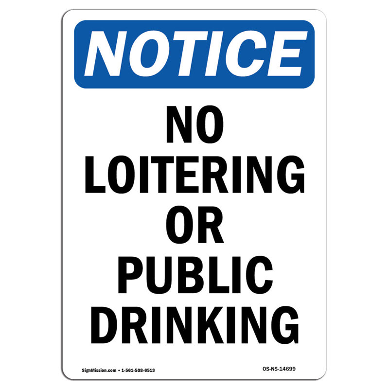 No Loitering or Public Drinking Sign