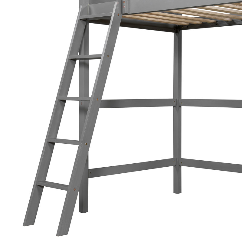 Lit mezzanine en bois massif avec échelle, Gris