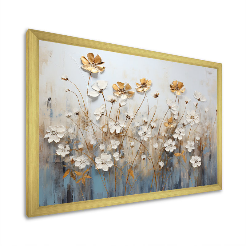 Fleurs sauvages Scerene II, Cadre doré simple, H 16 po x l 32 po x P 1 po