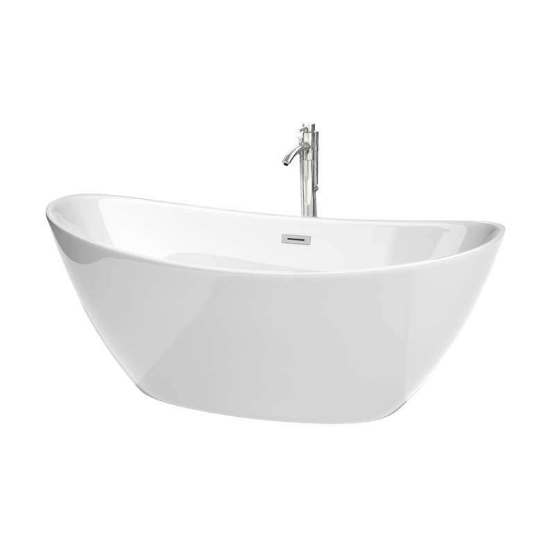 Dorrit 60" x 32" Freestanding Soaking Acrylic Bathtub with Faucet, Matte Black, Brushed Nickel