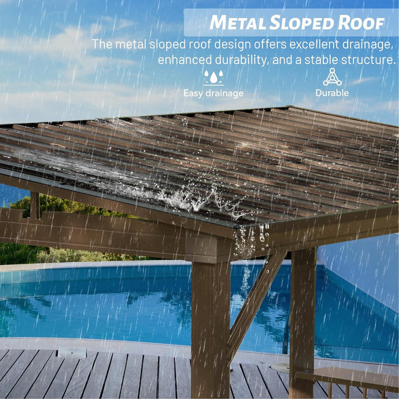 6. 5X12 FT Hardtop Grill Gazebo, Outdoor Bbq Gazebo With 2 Side Shelves And Sloping Galvanized Steel Roof, Metal Permanent Grill Canopy With Ceiling Hooks