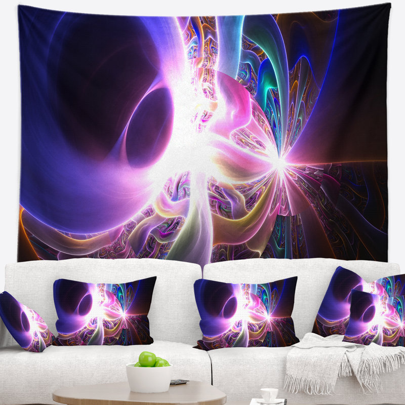 Motif abstrait mauve brillant sur tapisserie noire, H 68 po x l 80 po