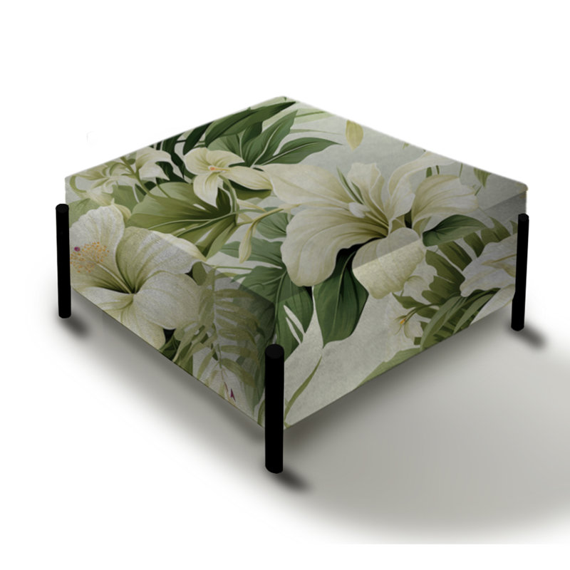 Neutre Oasis Iii - motif tropical - grand repose-pieds carré tropical
