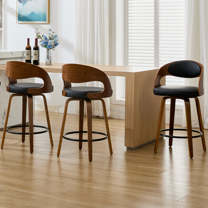 Ensemble de 3 tabourets de bar pivotants modernes en similicuir (ensemble de 3), Black