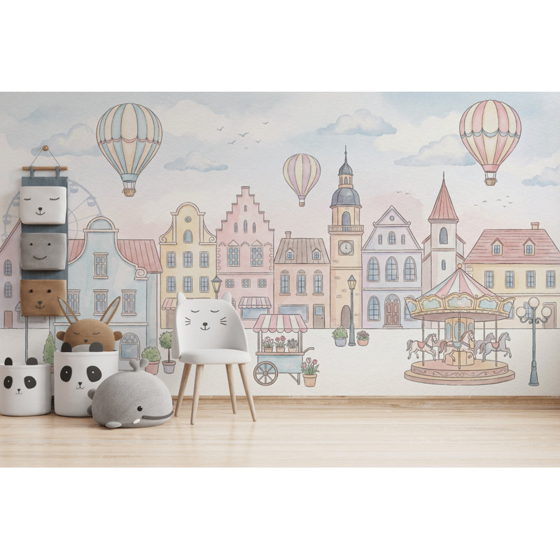 Murale européenne fantaisiste de papier peint de ville fantaisiste, Non tissé, 160 po x 108 po