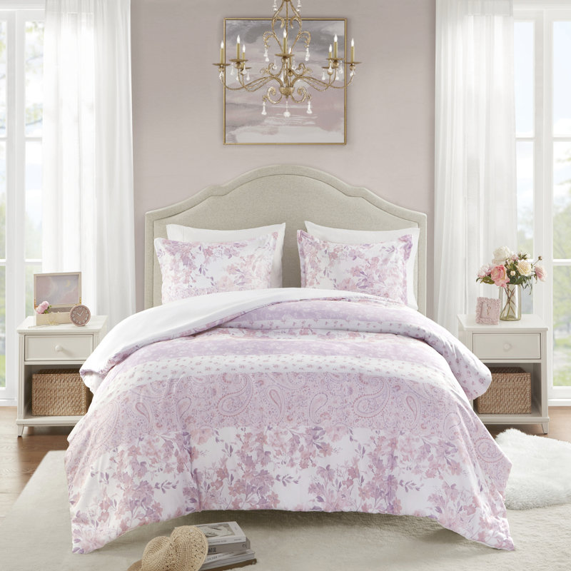 2 pièces Housse de couette en microfibre à motif floral simple / simple TG, Housse de couette simple + 1 taie décorative stan