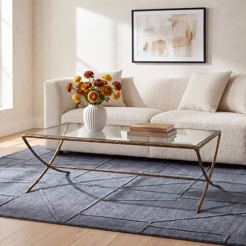 Evelynn Glass Top Coffee Table, Brass