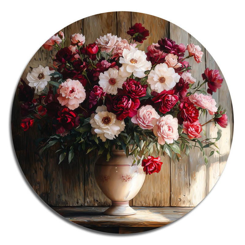 «Rustic Romance Bouquet Of Roses II», art mural rond en métal assorti, H 23 po x l 23 po