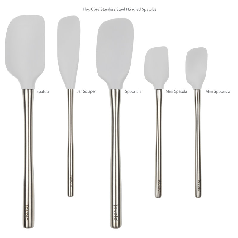 Flex-Core Stainless Steel Handled Spatula 5 Piece Set for Meal, Oyster Gray