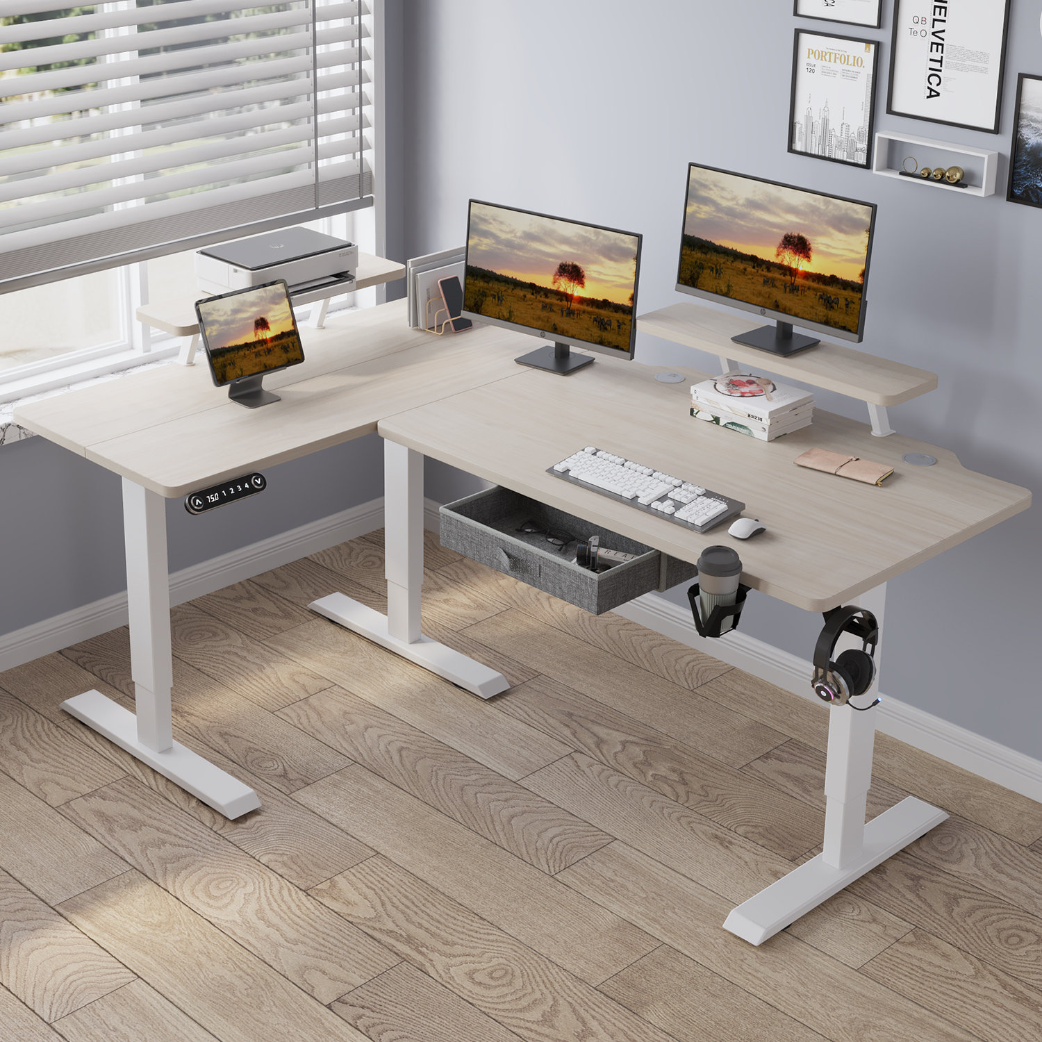 Inbox Zero Jonesboro 63'' L-Shaped Height Adjustable Standing Desk ...