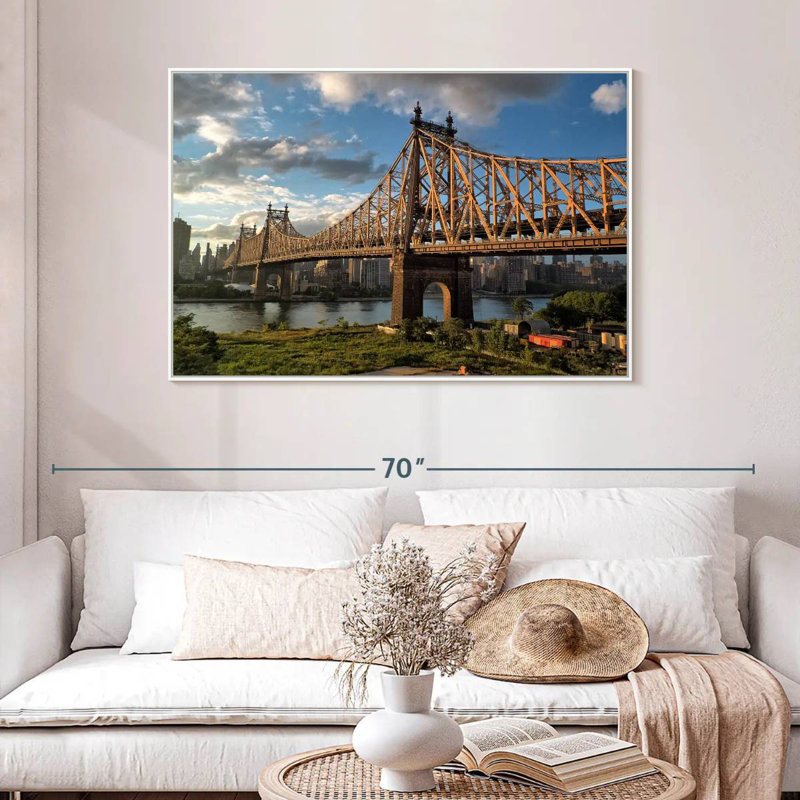 Pont de Queensboro, New York, 46 po x 31 po, Cadre flottant blanc