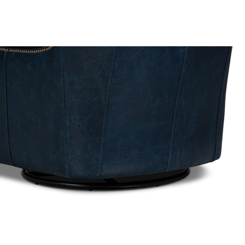 Bugatti Swivel Club Chair, Chateau Blue Genuine Leather
