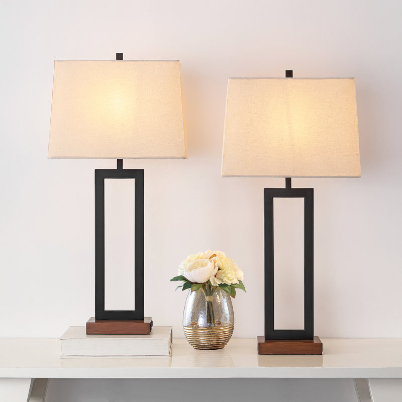 Ensemble de lampe de table en métal 28,5 "avec ports USB Type-C et prise intégrée Rogina, Brun, Beige