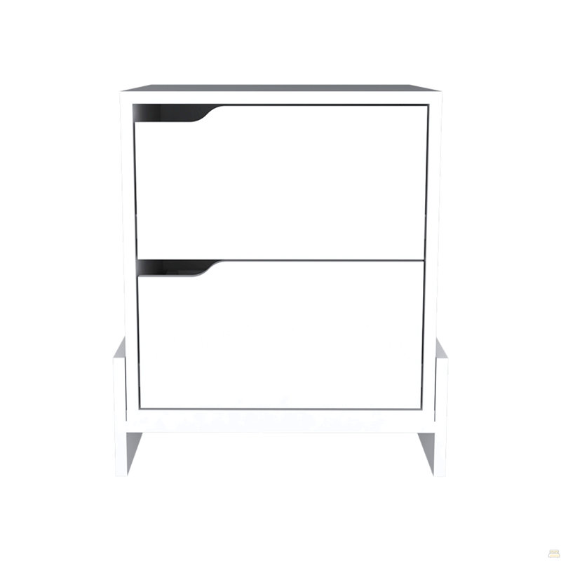 Table de chevet Brookland, table de chevet avec tiroirs doubles et base robuste, Blanc