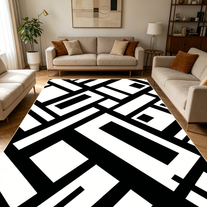 1PC Black and White Geometric Abstract Striped Pattern area rugs for Living Room, Soft and Comfortable, Suitable for all seasons, easy-to-maintain, machine washable Indoor floor mat, Under Table Farmhouse suitable for dining room, bedroom, home