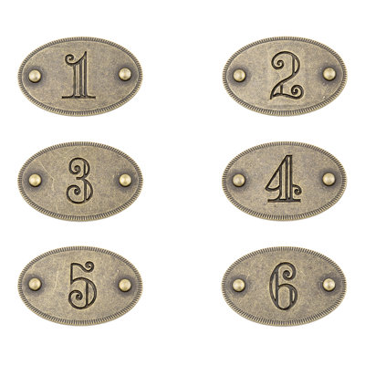 Plaques numérotées de tiroir (1-6) Laiton antique