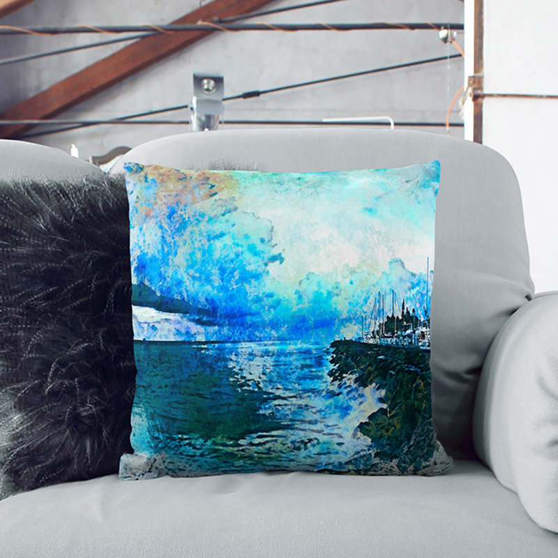 Boats Docked In The Harbour In Abstract Square Throw Cushion, 55cm H x 55cm W x 20cm D