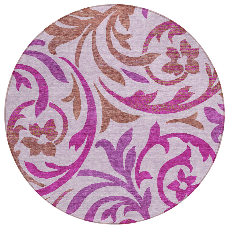 Tapis floral beige en polyester tissé à la machine Fritch, Rond 8 pi