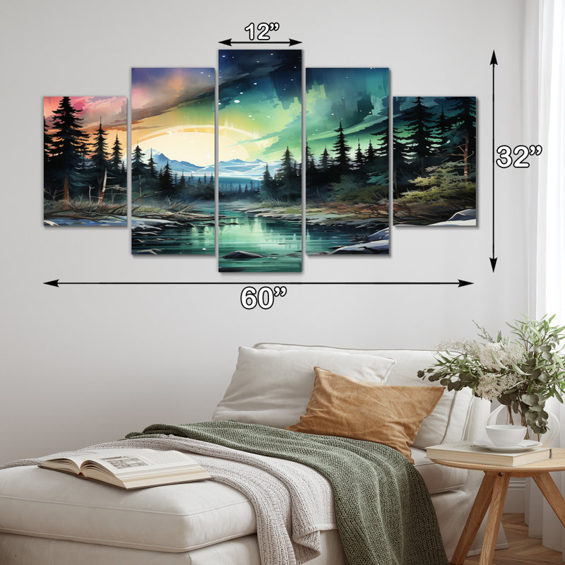 «Northern Lights Aurora Mirage», impression d'art sur toile - 5 panneaux