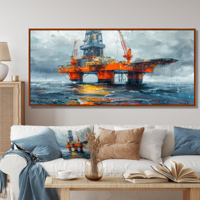 «Grey Orange Summer Summer Rig In Ocean - Oil RIGS / Fields», art mural