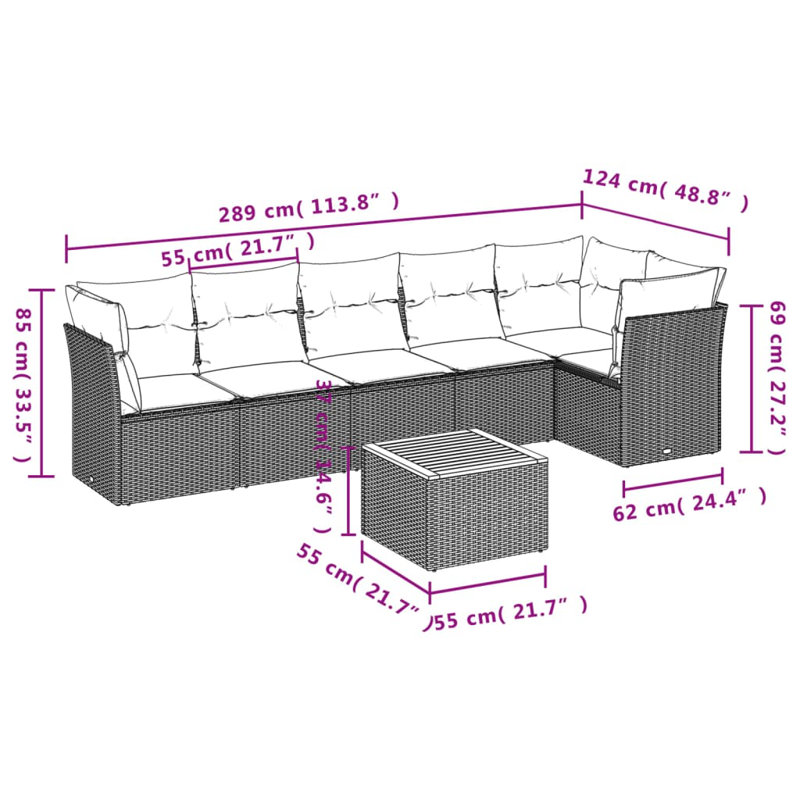 Ensemble de canapé de jardin modulaire en rotin PE 7 pièces Vidaxl