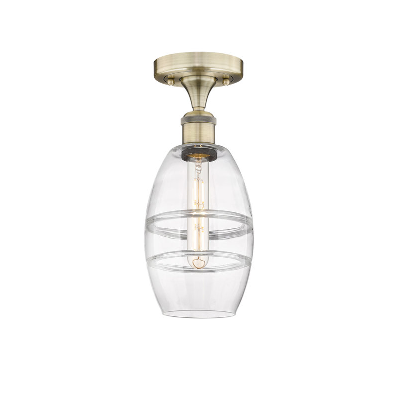 Plafonnier semi-encastré 1 lumière Edison - Abiagael, Laiton antique, H 8,25 po x l 5,88 po x P 5,88 po, Transparent