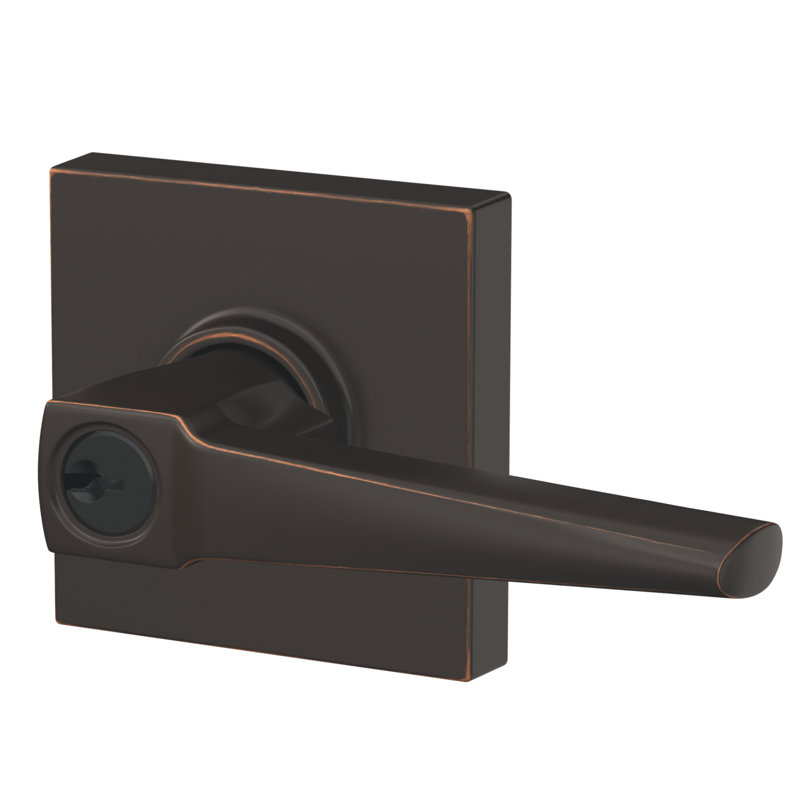 Eller Keyed Entry Lever with Collins Trim, Aged Bronze, Keyed Alike