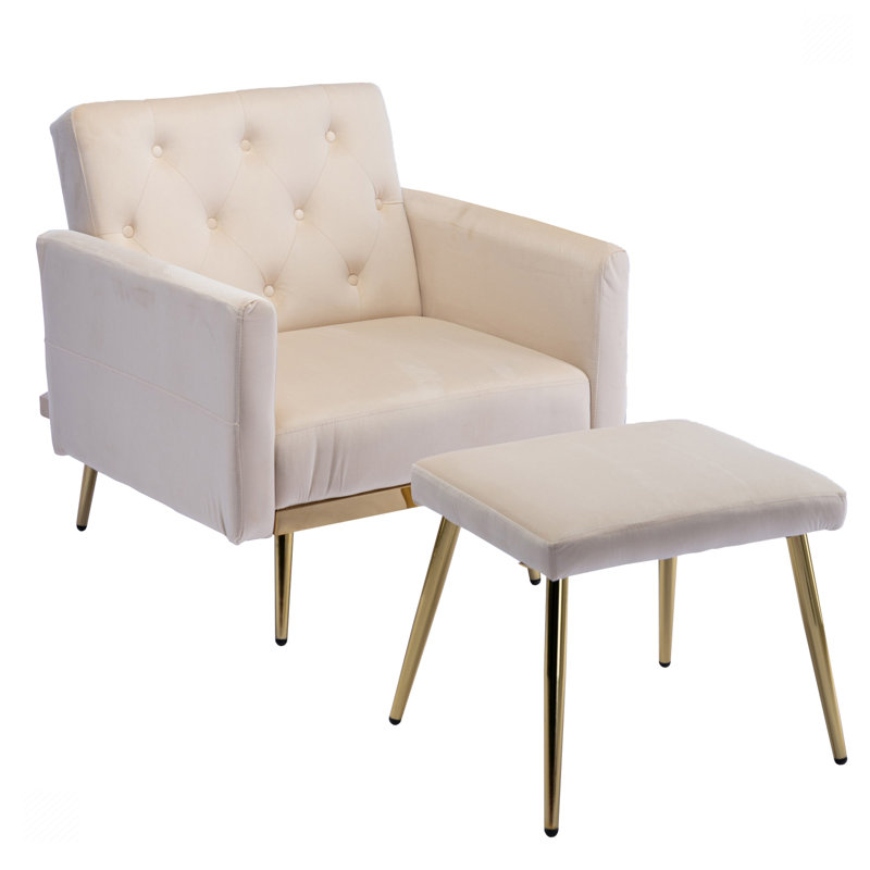 Chaise d'appoint avec accoudoirs et dossier réglables, Velours beige