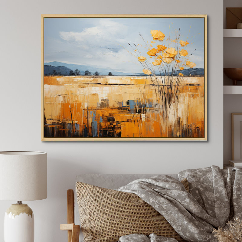 Jaune bleu audacieux, ciel et prairies dorées - impression, H 16 po x l 32 po x P 1 po, Cadre naturel flottant