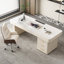 Bureau de direction blanc rectangulaire en pierre frittée avec tiroirs-1452658380