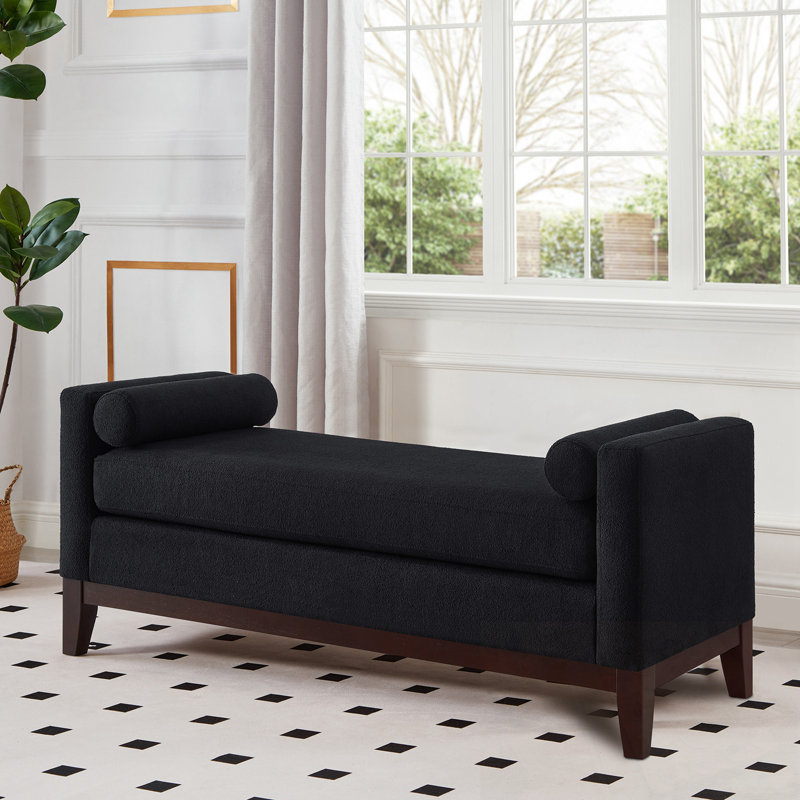 Banc en tissu Boucle avec accoudoirs et coussins, Noir