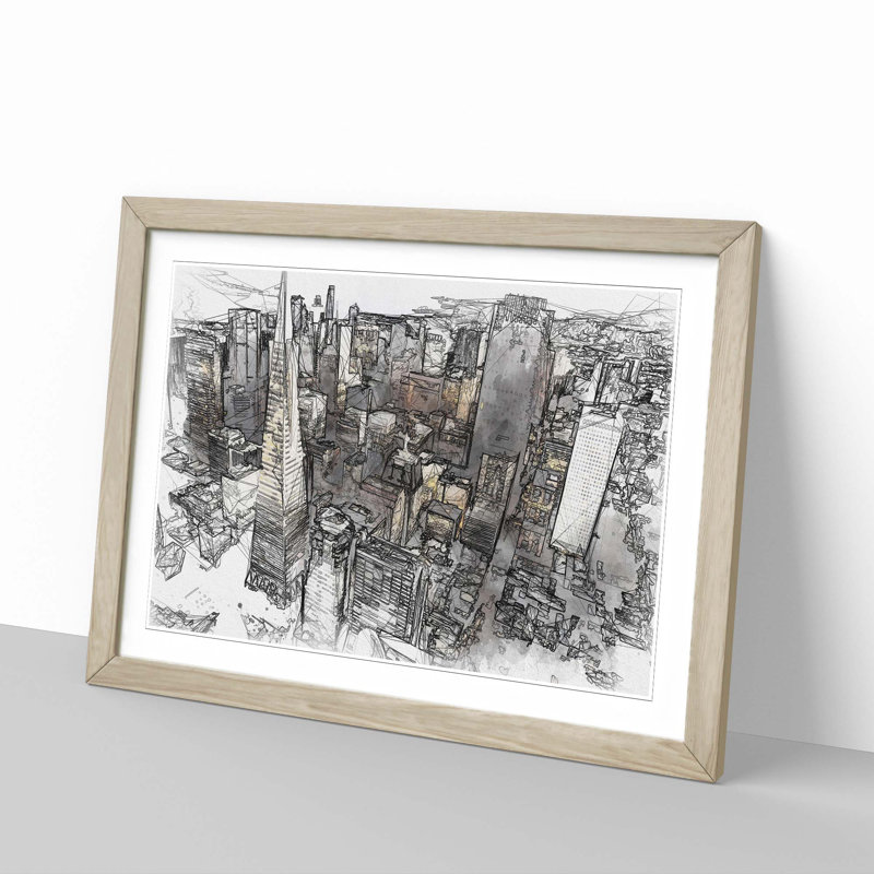 The San Francisco Skyline in Abstract - Framed Print, Oak, 50cm H x 76cm W x 2cm D