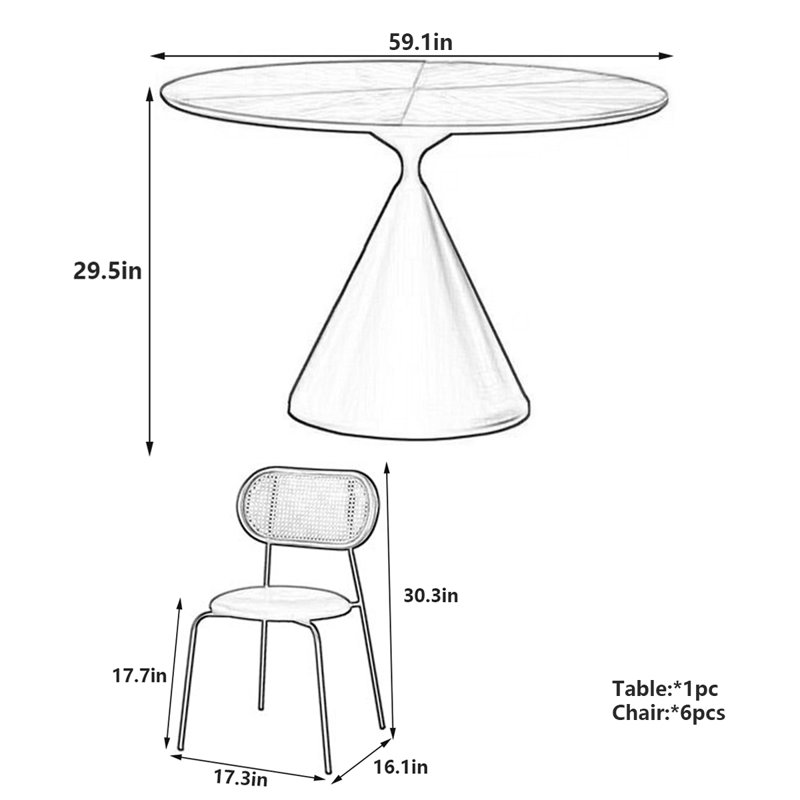 Table de salle à manger Retro Minimalist, H 29,5 po x l 59,1 po x L 59,1 po