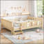 Grand lit au sol avec bibliothèques de rangement, lit en bois massif pour enfants avec de jolis escaliers et garde-corps, aucun sommier nécessaire, naturel clair-1893249842-1882690437