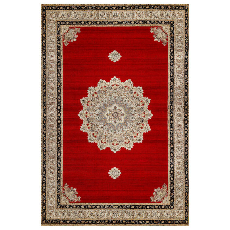 Sadie Collection Digital Print Cotton-Polyester Blend Rug – Red & Cream, Rectangle 6'7" x 7'3"