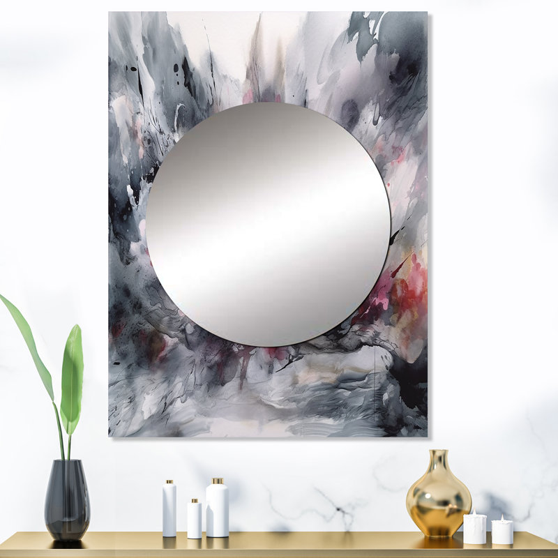 Seonna Evolving In Pink Grey Ink II - décor de miroir mural géométrique unique, grand miroir moderne, art imprimé en métal