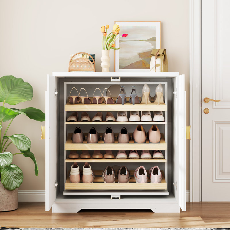 5-Tier Shoe Cabinet with Rotating Shoe Rack, Freestanding Shoe Storage Cabinet for 15-20 Pairs, White