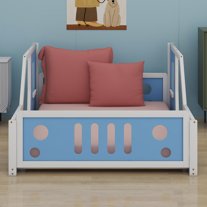 Lit plateforme classique avec roulettes en forme de voiture, Blue