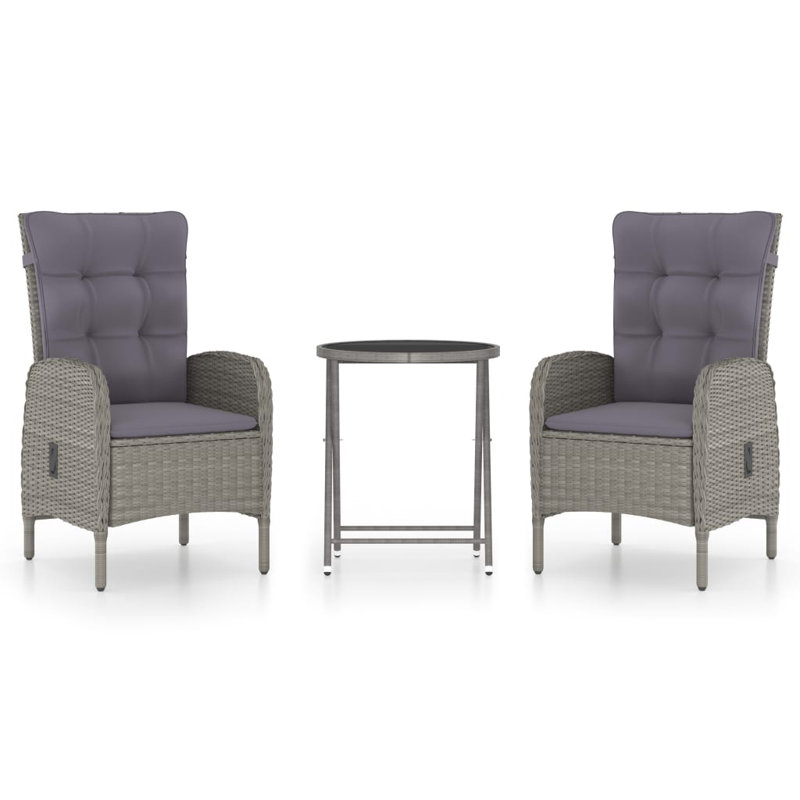Dure 2 - Person Wicker Patio Dining Set with Round Table , Cushions Included, Gray