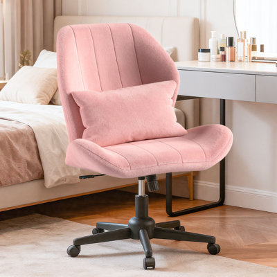 Chaise de bureau à pieds croisés avec roulettes, chaise de bureau sans accoudoirs avec siège large et dossier haut, siège incurvé ergonomique pour la chambre à coucher, le bureau et la maison