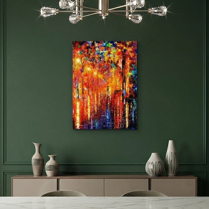Vibrant Night Reflections' Abstract High Gloss Tempered Glass Wall Art